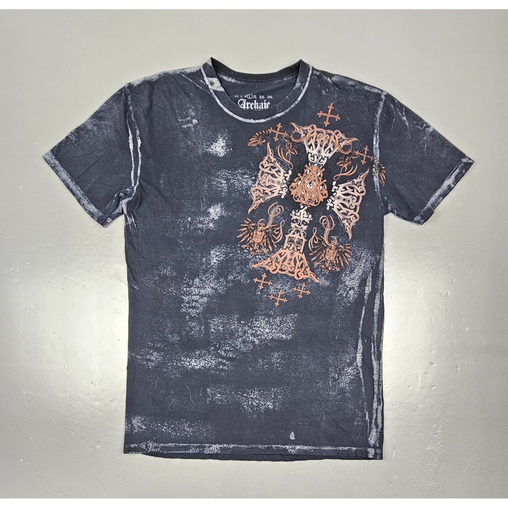 Archaic by Affliction T-Shirt Mens Large Y2k Black Copper Cross‎ Grunge